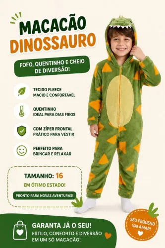 Macacão de jacaré ( pijama) tamanho 16 , novo usou uma única vez