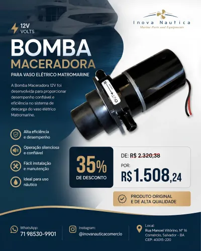 BOMBA MACERADORA 12V Para vaso elétrico Matromarine