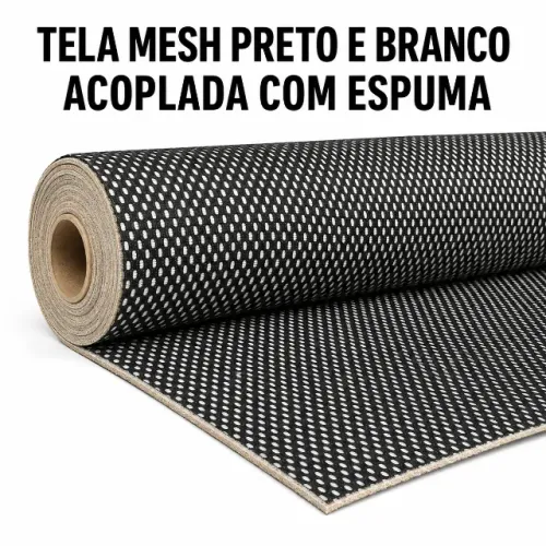 Tecido Automotivo Tela Mesh Preto e Branco com Espuma Acoplada