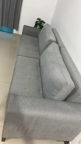 Sofá 5 Lugares 2,80m em tecido tipo Linho Cinza - Excelente Estado e Higienizado