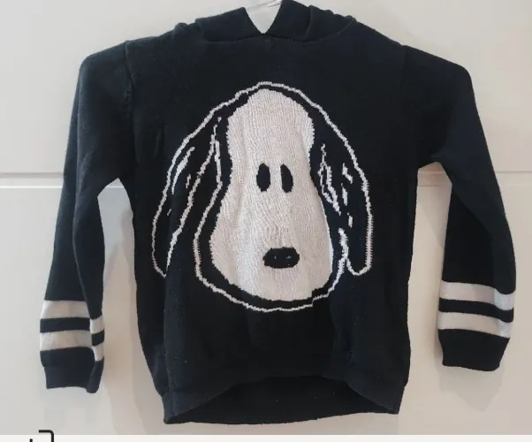 Suéter Infantil Tricot com Capuz Snoopy Preto