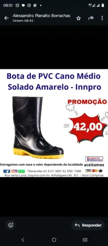 Bota PVC solado amarelo muito barata 