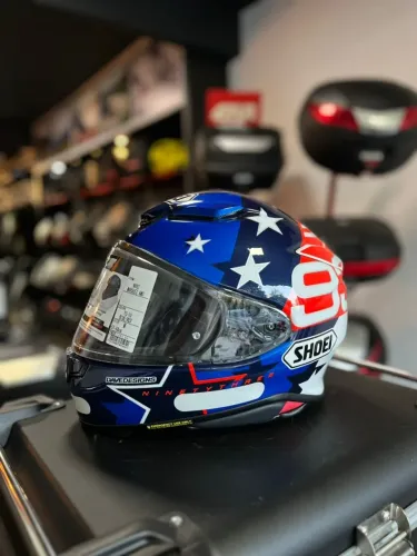 SHOEI CAPACETE NXR2 MARQUEZ AMERICAN SPIRIT TC-10 Azul/Laranja Tamanho 58