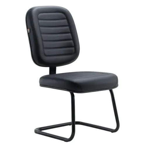 Cadeira Diretor Fixa Base Em S Corino Preto Costurada Conforto Profissional 30303