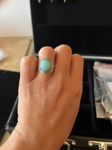 Anel prata 925 tam 16 com pedra larimar