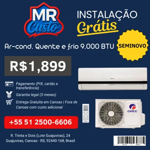 Ar-Condicionado Q/F GREE 9.000 BTU | Revisada, Garantia e Instalação Grátis | MR Custo
