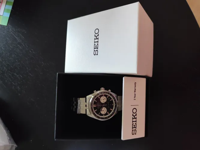 Seiko Stainless Steel Black Dial Chronograph Relogio Masculino, 41.5mm