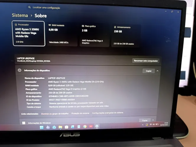 Notebook Asus 8gb Ryzen 5 3500U M515D