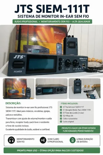 Monitor In-Ear Sem Fio JTS SIEM-111T NOVO na Caixa Completo Frequência 790-814 MHZ