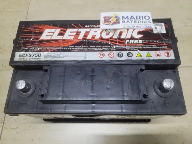 Bateria 75 Ampéres Eletronic. SEMINOVA, 75A. Garantia de 4 meses, No Setor VILA NOVA.<br>