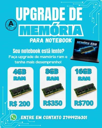 MEMÓRIAS - 4GB RAM, 8GB RAM e 16GB RAM - INCLUSO INSTALAÇÃO