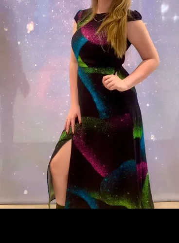 Vestido Longo Lez a Lez 100% Viscose Estampado com Fenda - Tam. P