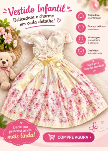 Vestido para meninas de 5 a 6 anos de cetim/algodão novo floral zap * 