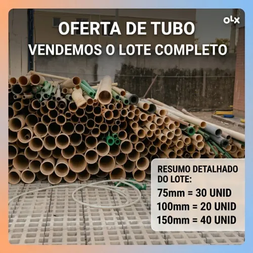 Lote Completo de Tubos (75mm, 100mm e 150mm) - Oportunidade para Obra