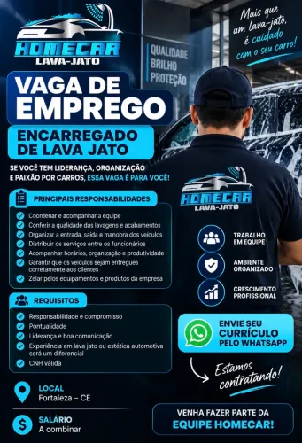 VAGA DE EMPREGO - ENCARREGADO DE LAVA JATO