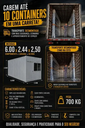 Container 6M desmontável e 100% aço galvanizado