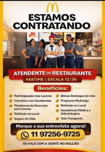 Vagas de Atendente de Restaurante McDonald's 