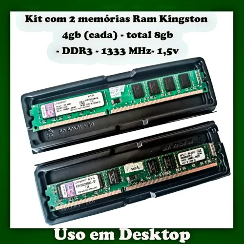 Kit com 2 memórias ram kingston 4gb (cada) ddr3 1333 Mhz
