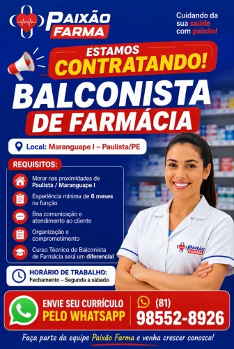 Vaga de emprego para balconista de farmácia 