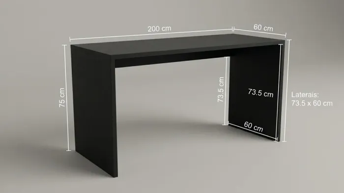 Mesa / Escrivaninha de Escritório/Gamer Preta (MDF 15mm)