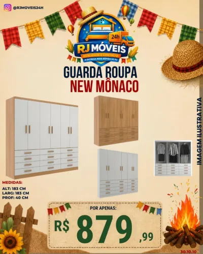 Guarda roupas New Mônaco 12 gavetas / 3 cores disponíveis / pague na entrega