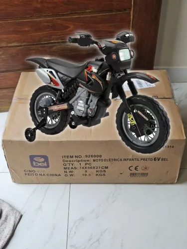 Mini Moto Cross Trail Elétrica Infantil Bel 6V Preta com Rodinhas (Garantia NF Lacrada)