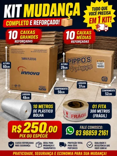 Caixas de papelão Kit 20 cxs +10metros d plástico +01 fita 300 metros caixas Reforçadas