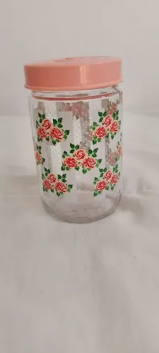 Pote de vidro com estampa de flores rosa marca casita tamanho médio