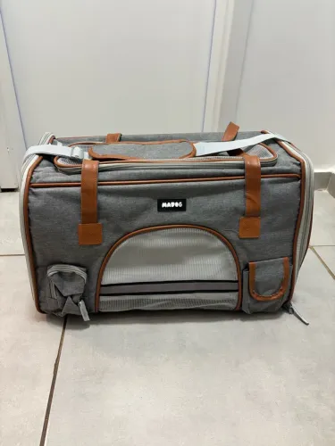 bolsa de transporte pet madog cinza até 8kg