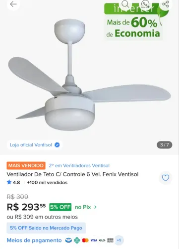 Ventilador ventisol fênix com controle remoto