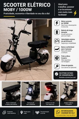 Scooter Elétrica - Branca e Preta - Excelente Estado