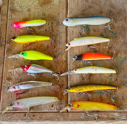 Iscas artificiais para robalos, sororocas, anchovas, pescada.