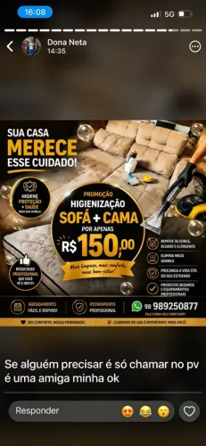 Higienização a seco de sofá+cama por 150,00