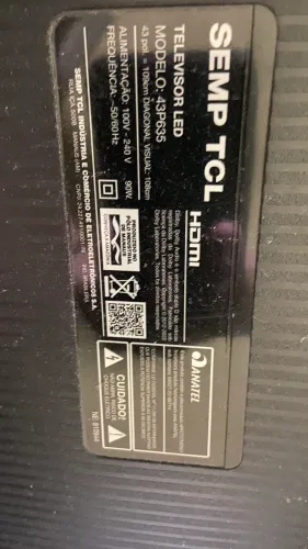 Smart TV Semp TCL 43" (Modelo 43P635) - Para Conserto ou Retirada de Peças
