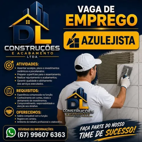 Vaga de Emprego; Pedreiro e Azulejista