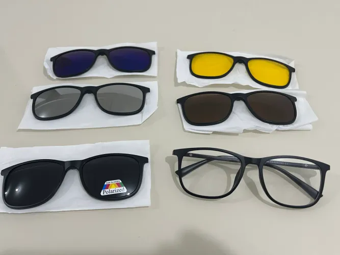 Kit Óculos Magnético Clip-On - 5 Lentes + Armação para óculos de Grau