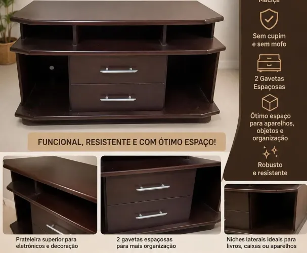 Promoção Rack para TV em Madeira Maciça - Resistente e Espaçoso
