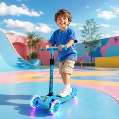 Patinete Infantil 3 Rodas De Led Dobrável Reforçada -Azul