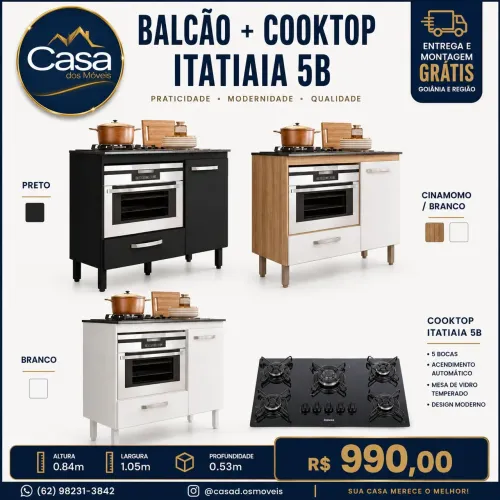 Cooktop Itatiaia 5B com balcão 1.05m