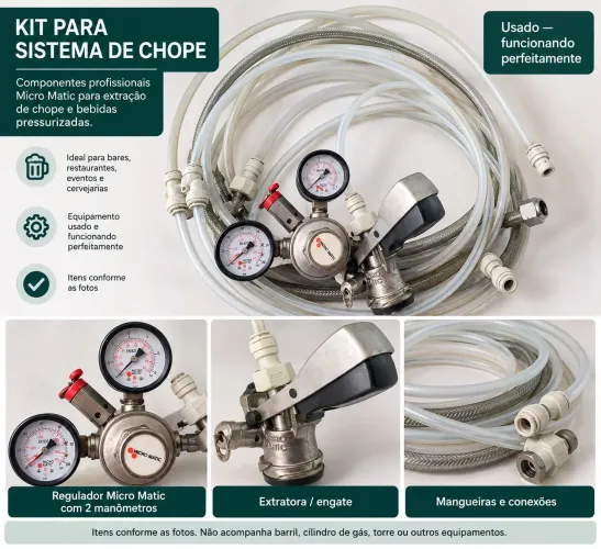Kit Micro Matic para Chopp - Regulador CO2 + Extratoras + Mangueiras