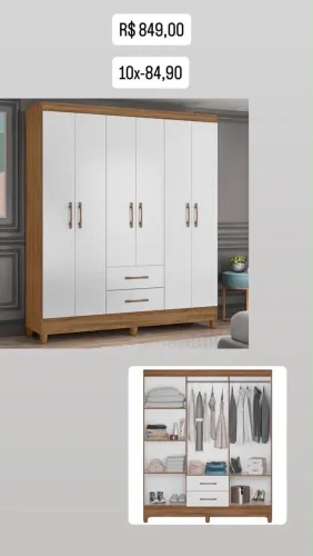 Guarda roupa branco amadeirado