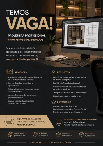 Projetista com experiência em móveis planejados 