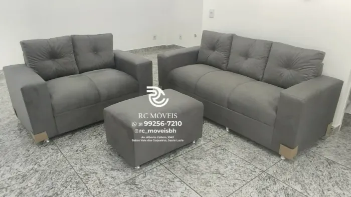 Sofá 2 e 3 lugares com Puff Suede D33 Confortável Direto da Fábrica