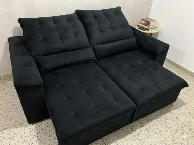 Sofá Retrátil e Reclinável 2,10 Metros Preto