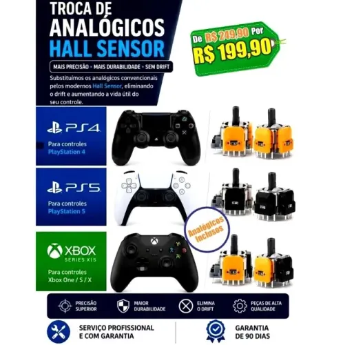 Promoção Troca de Analógicos Hall Sensor PS4, PS5 e Xbox One / S / X Analógicos Inclusos 