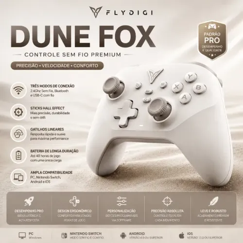 FLYDIGI DUNE FOX - CONTROLE SEM FIO 2.4ghz + BLUETOOTH + HALL EFFECT | LACRADO