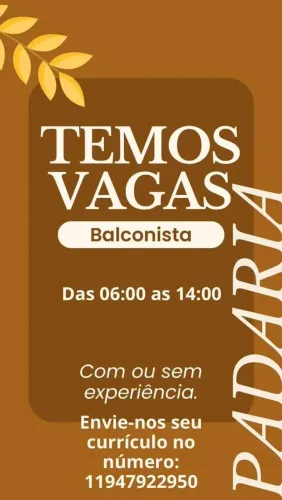 Vaga para balconista padaria em Barueri 