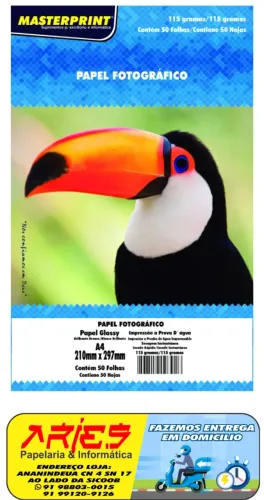 PAPEL FOTO GLOSSY A4 115G 50 FOLHAS MASTERPRINT