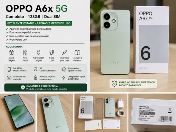 OPPO A6x 5G 128GB | Completo com Caixa, Garantia | Estado de Novo