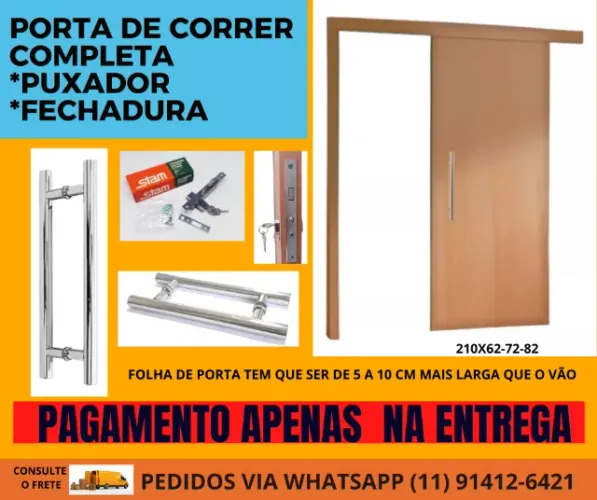 Kit Porta de Correr Madeira Lisa 210x70x3,5cm-frete a/c